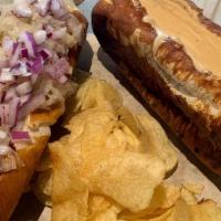 Hot Dogs · 2 all beef hot dogs served in pretzel buns. Comes with your choice of toppings ketchup, grai...