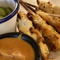 Chicken Satay · 5. Gluten free. Grilled marinated chicken skewers served with peanut sauce and cucumber sauce.