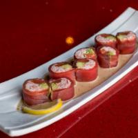 Love Love Roll · Salmon, crabmeat, avocado wrapped with soy paper & tuna mix served with Ai special sauce.