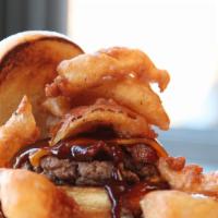 Colletti’S Smokehouse Burger · Applewood bacon, sharp Vermont cheddar and fried vidalia onion rings with chipotle BBQ sauce...