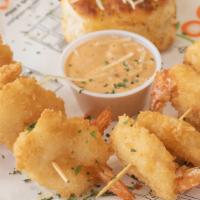 Jumbo Rock 'N' Bay Shrimp · Served with biscuit, waffle fries, and FOODY dipping sauce.