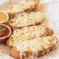 Garlic Herb Cheesy Bread · Four pieces. With FOODY sauce.