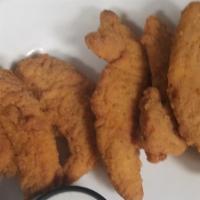 Chicken Strips · Crispy fried chicken strips with your choice of BBQ, Honey Mustard, or Ranch for a dipping s...