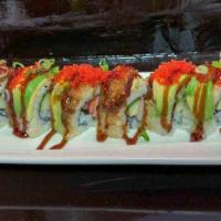 Dragon Roll · Inside breaded shrimp and crab meat. Outside unagi and avocado.