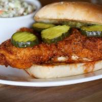 Stroud'S Spicy Hot Chicken Sandwich · Breaded, boneless chicken breast dipped in our Stroud’s Spicy Hot sauce, topped with sweet p...