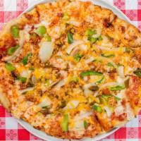 Southwest Sausage · By popular demand sausage, pueblo green chile, green pepper, onion, garlic and four cheese b...