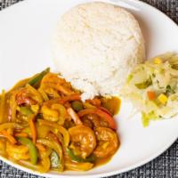 Curry Shrimp · nice bold flavors-bell peppers,thyme,garlic.