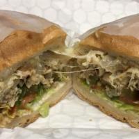 Chicken Steak And Cheese · LETTUCE ,TOMATOES -CHEESE, ONION,GREEN PEPPER, MUSHROOM,MAYO.