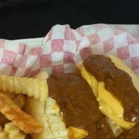 Chili Cheese Dog Basket W/Fries And Drink · comes with two chili cheese dogs