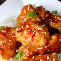 Sesame Chicken · Dark chicken meat specially prepared with mouth watering sauce and covered with sesame.