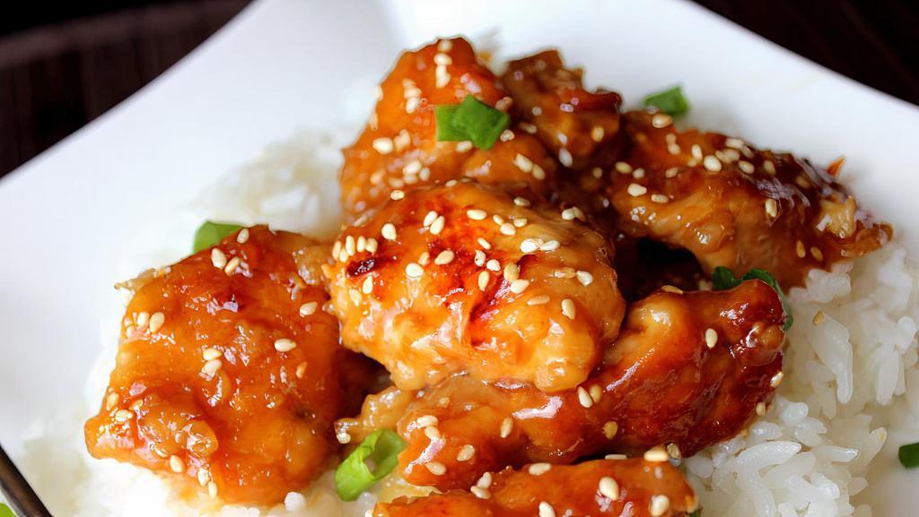 Sesame Chicken · Dark chicken meat specially prepared and blended with mouth-watering covered with sesame sauce.