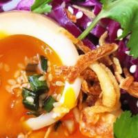 Ramen Egg Micro Bowl · Micro rice bowl includes: sesame shoyu marinated ramen egg, green onions and fried shallots,...