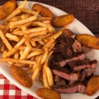 Picanha Especial · Our Prime steak (Picanha) Cooked on Charbroiler. Served with crispy and breaded fried Planta...