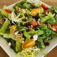 Mama'S Organic Large Salad (Salada Grande) · Spring mix, cherry tomatoes, carrots, dried cranberries, walnuts, feta cheese. Served with s...