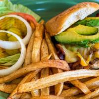 Haven Burger · Beef or chicken patty, two slices of bacon, two slices of cheese, avocado, lettuce and tomat...