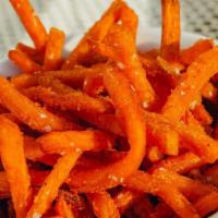 Sweet Potato Fries · Curried ketchup. Vegan. GF.