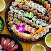 Sushi Deluxe Platter · Serves 4-5 people
A selection of our Signature Rolls
Koi Roll, Ocean Roll, Futomaki Roll, Ha...