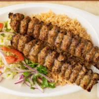 Shami Kabob · Ground beef delicately spiced, skewered and broiled over charcoal.