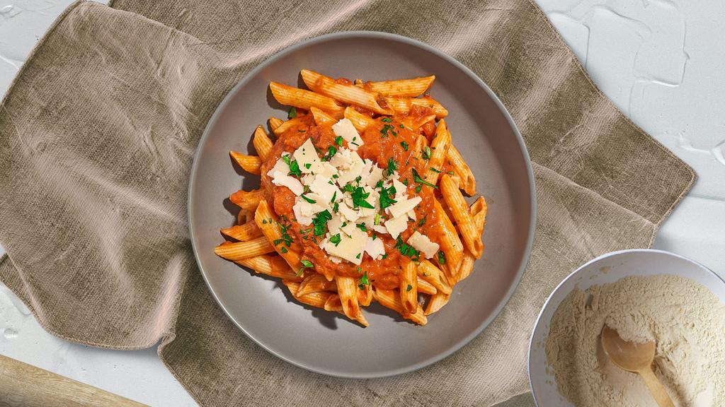 Vodka Viper Penne · Fresh penne pasta served with a smooth creamy tomato sauce and your choice of toppings.