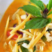 Red Curry · Spicy. Savory red curry with a hint of sweetness, made with coconut milk, bell pepper, eggpl...