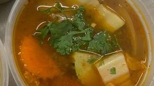 Tom Yum (Lemongrass Soup)
 · Lemon grass broth, galangal, kaffir lime leaves, bell pepper, onion, cilantro, scallion and ...