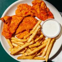 Chicken Tenders · Served with house made honey mustard, and French fries.