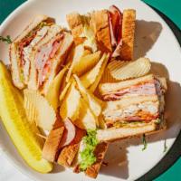Pub Club Sandwich · Turkey, ham, bacon, lettuce, tomato and mayo stacked on your choice of white, wheat or rye b...