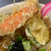 Tempura Udon · Japanese Udon Noodles w/ broth., served with mixed tempura