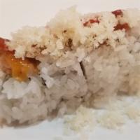 Volcano Roll (4Pc) · Krab salad, shrimp tempura, oven baked, topped with schiracha, teriyaki sauce and crunchy fl...