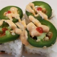 Crazy Monkey Roll (4Pc) · Raw. Spicy. Avocado, spicy salmon topped with jalapeno slices, spicy mayo and schiracha (raw).