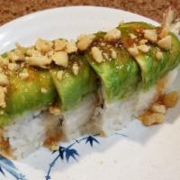 Scorpion Roll (4Pc) · Krab salad, shrimp tempura, topped with avocado, sweet chili sauce and peanuts.