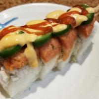 Red Dragon Roll (4Pc) · Raw. Spicy. Krab salad, shrimp tempura, topped with spicy tuna, jalapeno slices, spicy mayo ...