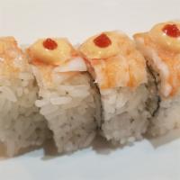 Jess Roll (4Pc) · Spicy. Krab salad inside topped with ebi, spicy mayo and schiracha.