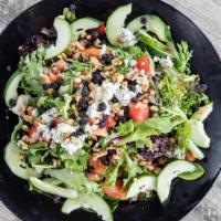 Blue Rock Salad · Lettuce blend, tomato, cucumber, dried blueberries, blue cheese, candy walnuts, poppy seed d...