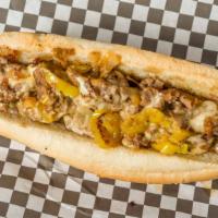Uncle Phil · Steak, provolone, sautéed onions, mild banana peppers.