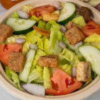 House Salad · Romaine lettuce, tomato, cucumber, red onion, croutons.