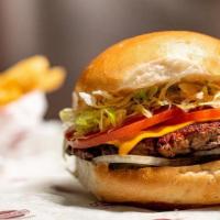 Classic Cheese Burger · Lettuce, tomato, raw or sauteed onions, pickles, mayonnaise, and American cheese on a fresh ...