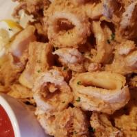 Fried Calamari · Fresh squid, lightly fried and served with our marinara sauce for dipping.