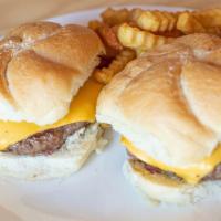 Boardwalk Sliders · Twin Custom Blended Three Ounce Burgers, American Cheese.