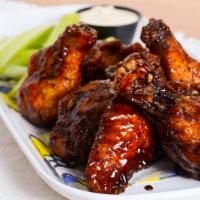 Abbey Wings · Buffalo, spicy soy sesame, old bay, tangy BBQ or 911.