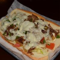 Philly Cheesesteak Sub · Thinly sliced pieces of beefsteak, Provolone cheese, grilled green pepper, grilled onion, ma...
