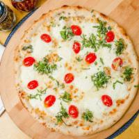 House Bianca Margarita · White pizza, cherry tomatoes, ricotta cheese, romano cheese and basil.
