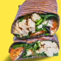 The Popeye Wrap · Grilled chicken, spinach, feta cheese, with Balsamic Vinaigrette in a flour tortilla