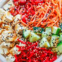 Tofu Special Poke · White Rice, Tofu, Cucumbers, Tomatoes, Carrots, Pickled Ginger, Sesame Seeds and topped with...