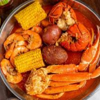 Combo #3 · Lobster tail (2 tail), snow crab leg (1 cluster) , 1/2 lb shrimp (headless), two corn, two  ...