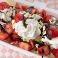 Banana Split · Banana, whip cream chocolate or caramel,  peanuts or sprinkles and ans 3 scoops of ice cream...