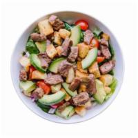 Black & Bleu · Romaine | Spinach | Angus Steak |  Red Onions | Avocado | Tomatoes | Croutons. Suggested Dre...