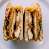 Crispy Mutha Clucka · Lettuce | Crispy Onions | Applewood Bacon | Cheddar | Breaded Chicken | BBQ | Ranch