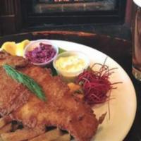 Beer Battered Fish & Chips · Atlantic cod and jumbo shrimp and fried golden brown in belgian beer batter served with seas...
