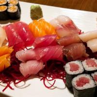 Sushi & Sashimi For 2 · Chef's choice of 10 pcs sashimi, 10 pcs nigiri and Tuna Roll, California Roll, and Shrimp Te...